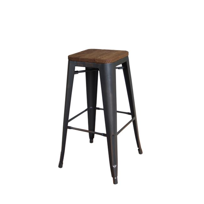RELIX Wood Σκαμπό Bar-Pro, Στοιβαζόμενο, Μέταλλο Βαφή Antique Black,Κάθισμα Dark Oak