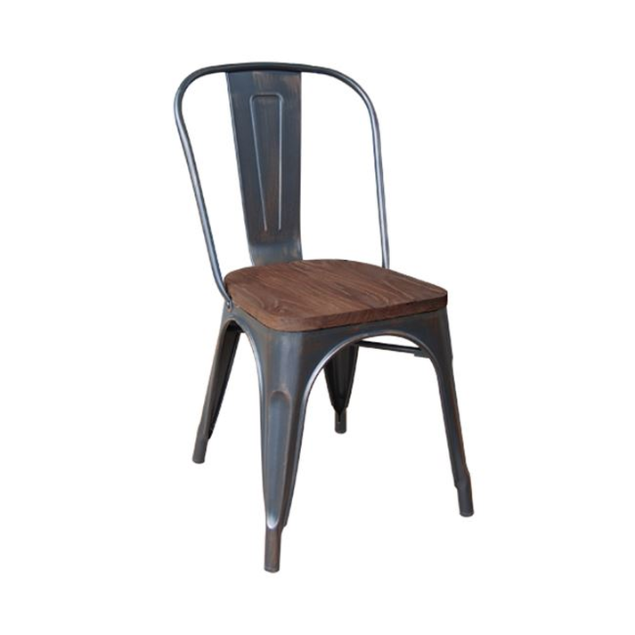 RELIX Wood Καρέκλα-Pro, Στοιβαζόμενη, Μέταλλο Βαφή Antique Black,Κάθισμα Dark Oak