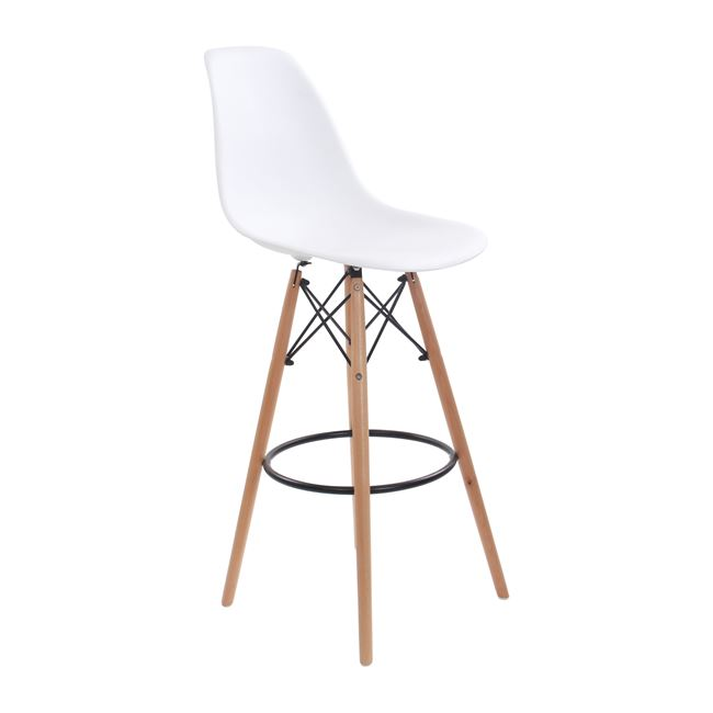 ART Wood Σκαμπό BAR με Πλάτη, Πόδια Οξιά Φυσικό, PP Άσπρο