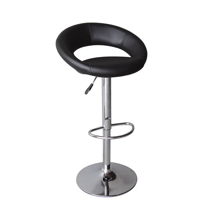 BELT Σκαμπό BAR με Πλάτη, Χρώμιο, PU Μαύρο, Ρυθμιζόμενο Ύψος, Περιστρεφόμενο