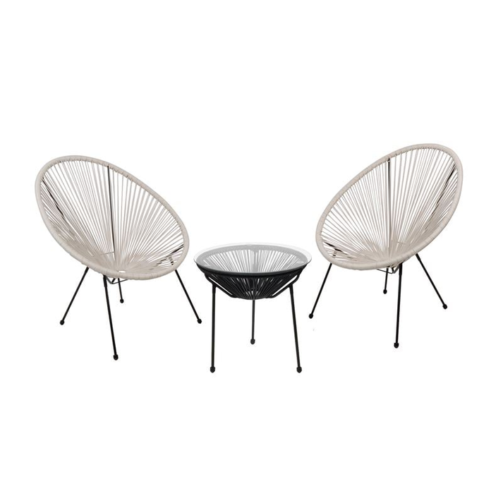 ACAPULCO Set Κήπου - Βεράντας: Τραπέζι+2 Πολυθρόνες, Μέταλλο Μαύρο / Rattan Άσπρο & Μαύρο