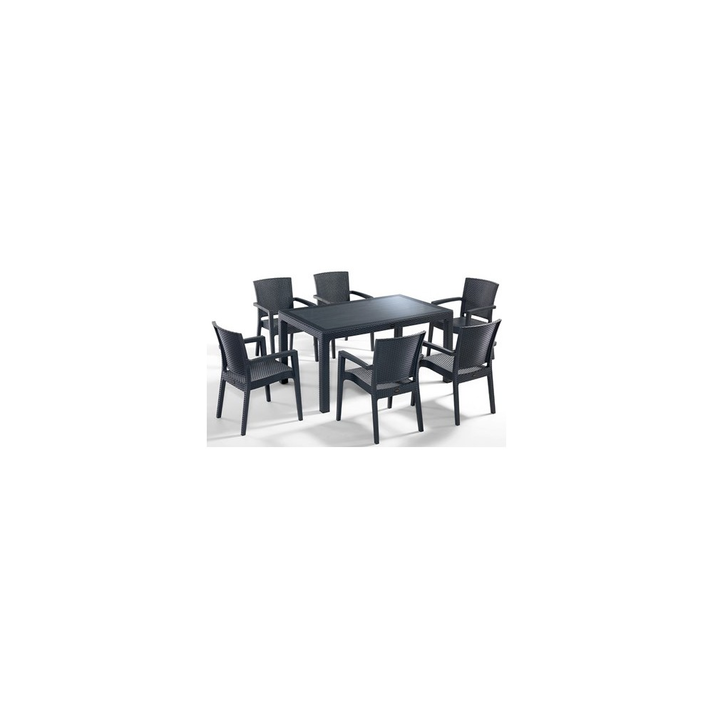 Defence Ανθρακί τραπεζαρία 150x90 set 7τεμαχίων με τζάμι