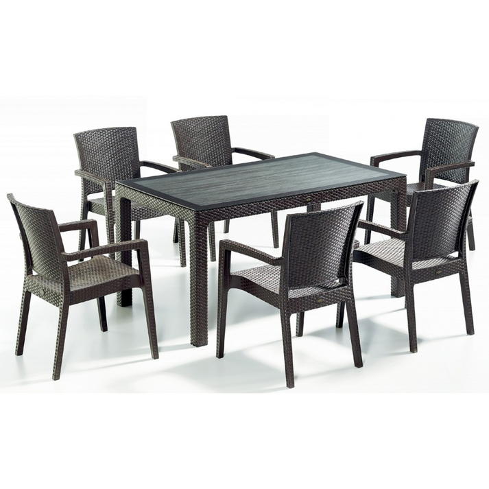 Defence Καφέ Τραπεζαρία 150x90 set 7 τεμαχίων με τζάμι