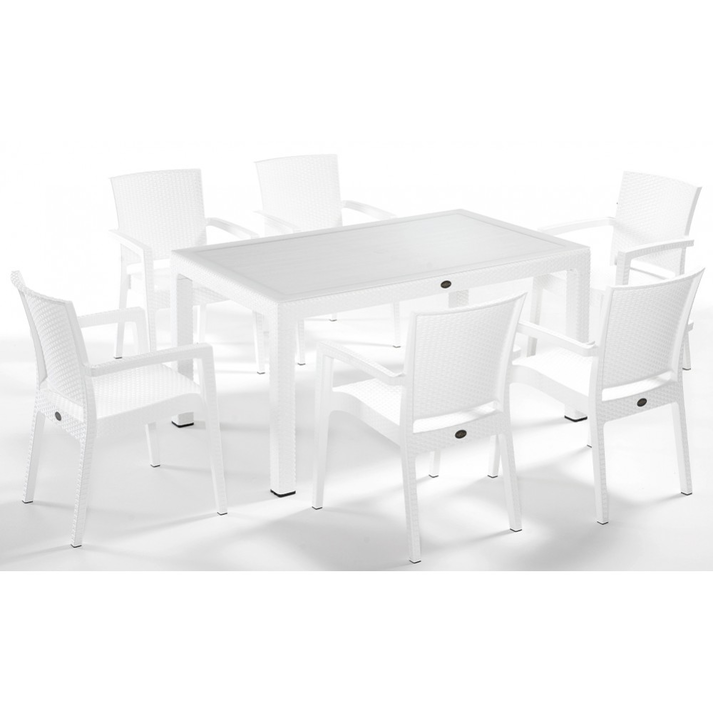 Defence Λευκή τραπεζαρία 150x90 set 7τεμαχίων με τζάμι