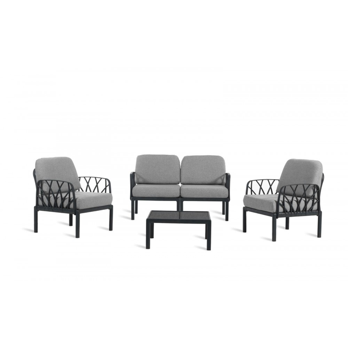 Garda set PP 4τμχ Kαναπές: 140x75x78(64)cm Πολυθρόνα:71,5x75x78(64)cm Τραπεζάκι:67,5x67,5x32cm Γκρι