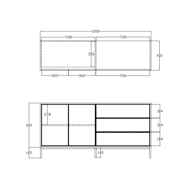 BLACKBIRD ΜΠΟΥΦΕΣ 2ΠΟΡΤΕΣ 3ΣΥΡΤΑΡΙΑ RIVIERA OAK ΜΑΥΡΟ 150x40x75.5