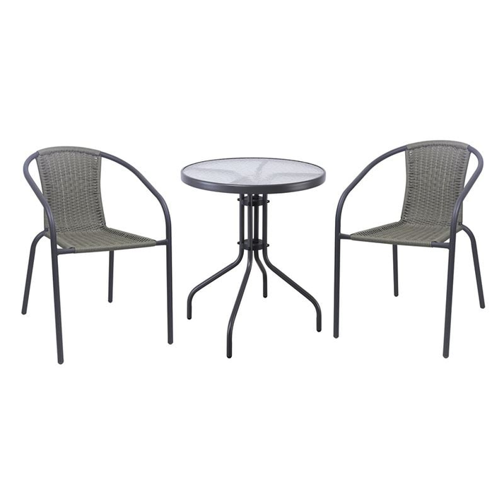 BALENO-W Set Κήπου - Βεράντας: Τραπέζι + 2 Πολυθρόνες Μέταλλο Ανθρακί, Wicker Mixed Grey