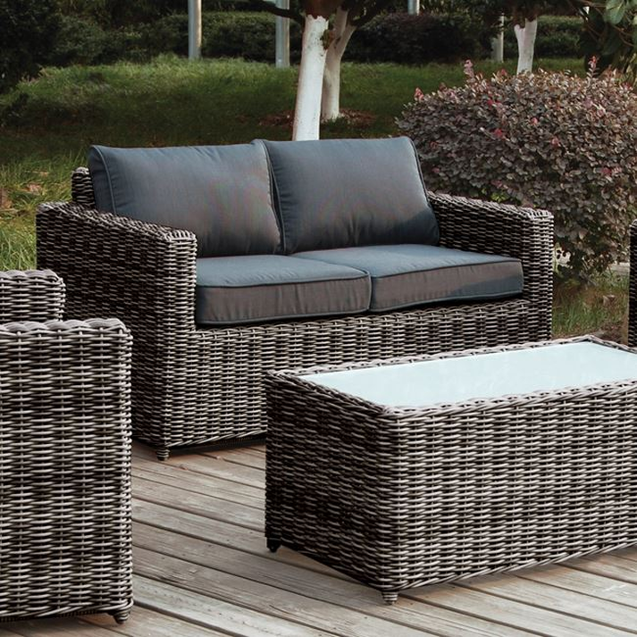 ARIZONA 2Θέσιος Καναπές Κήπου ALU, 4mm Half-Round Wicker Grey Brown, Μαξιλάρια Ανθρακί
