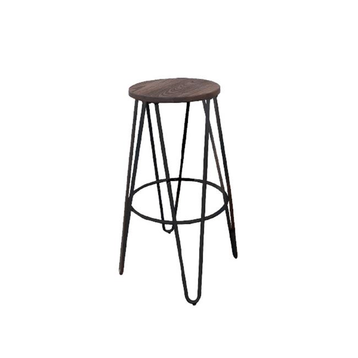 ARCO Wood Σκαμπό Bar, Μέταλλο Βαφή Antique Black, Ξύλο Απόχρωση Dark Oak