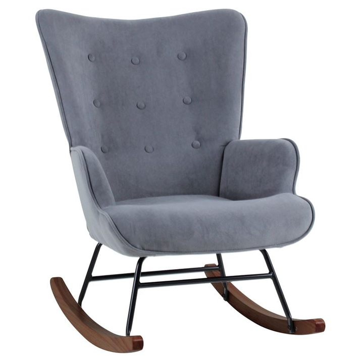 ALMA Rocking Πολυθρόνα Μπερζέρα Καθιστικού, Ύφασμα Velure Γκρι, Βάση Μαύρο-Καρυδί