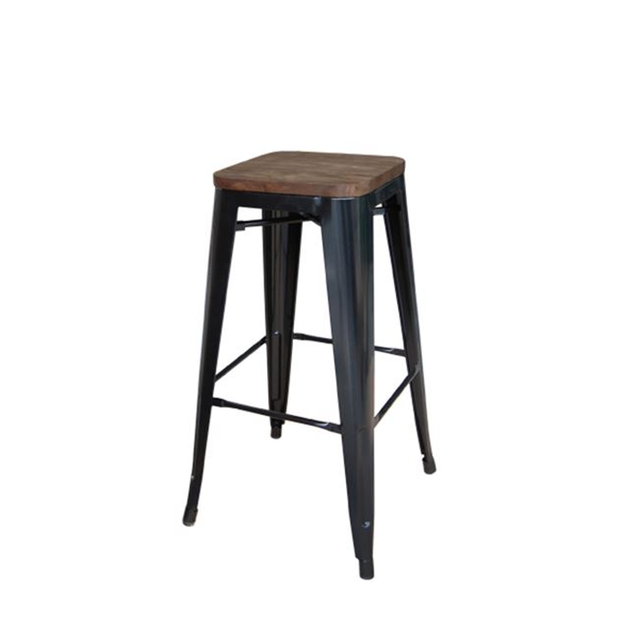 RELIX Wood Σκαμπό Bar-Pro, Στοιβαζόμενο, Μέταλλο Βαφή Μαύρο, Κάθισμα Dark Oak