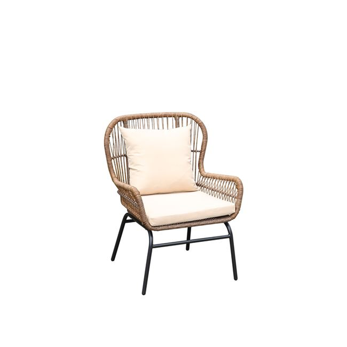 SALSA MAX Πολυθρόνα Μέταλλο Βαφή Μαύρο, Wicker Φυσικό, Μαξιλάρι Μπεζ