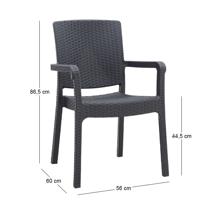 Πολυθρόνα κήπου πολυπροπυλενίου με πλέξη ραττάν χρώμα μαύρο 56x60x86,5εκ.