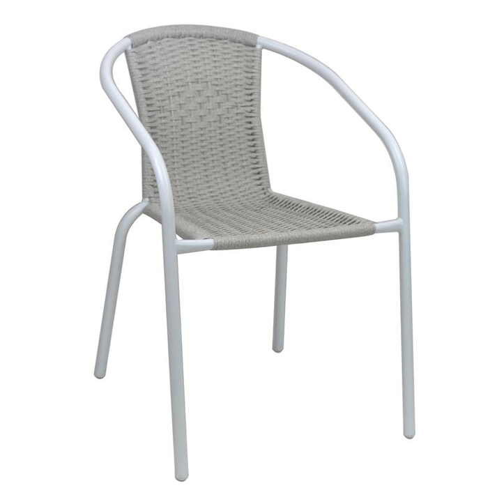 BALENO-W Πολυθρόνα Στοιβαζόμενη, Μέταλλο Βαφή Άσπρο, Wicker Beige