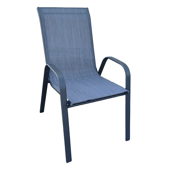 RIO Πολυθρόνα Στοιβαζόμενη Κήπου, Μέταλλο Βαφή Ανθρακί, Textilene Γκρι