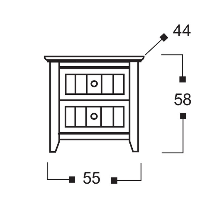 ISAVELLA Κομοδίνο Ελληνικής Κατασκευής 45/55x44xH58cm