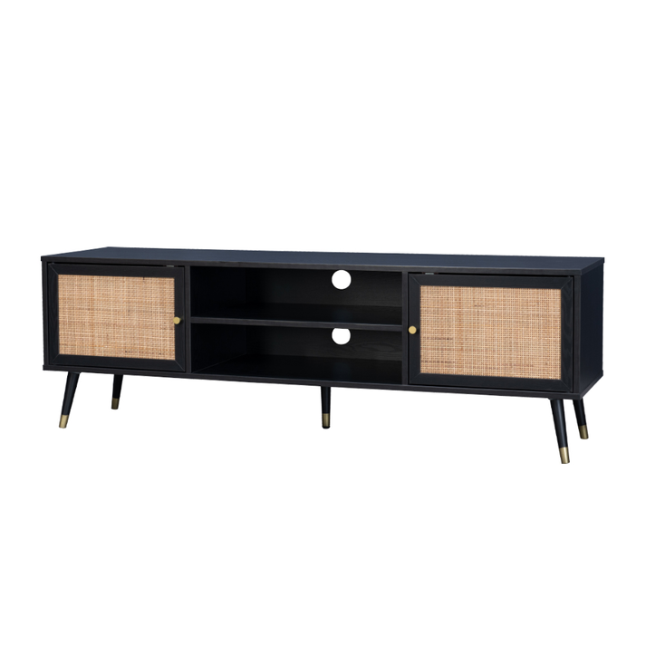 VIENNA TV STAND ΜΑΥΡΟ ΜΕ RATTAN 150x39x49