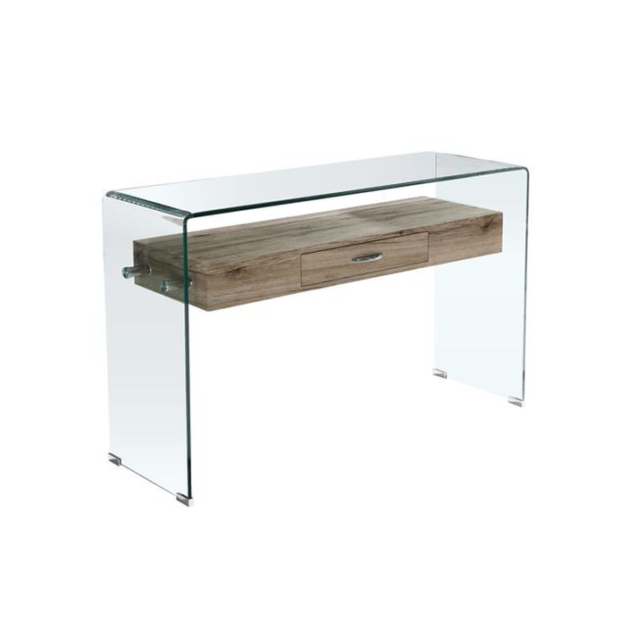 GLASSER Wood Κονσόλα Γυαλί Clear 12mm - Ράφι με Συρτάρι Απόχρωση Δρυς