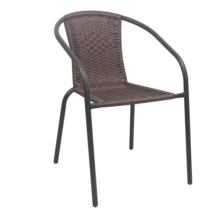 BALENO-W Πολυθρόνα Στοιβαζόμενη, Μέταλλο Βαφή Καφέ, Wicker Brown
