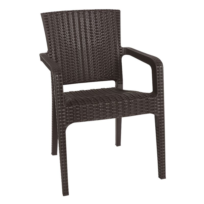LORA Πολυθρόνα Κήπου Στοιβαζόμενη, PP (Rattan Look) Απόχρωση Καφέ Σκούρο