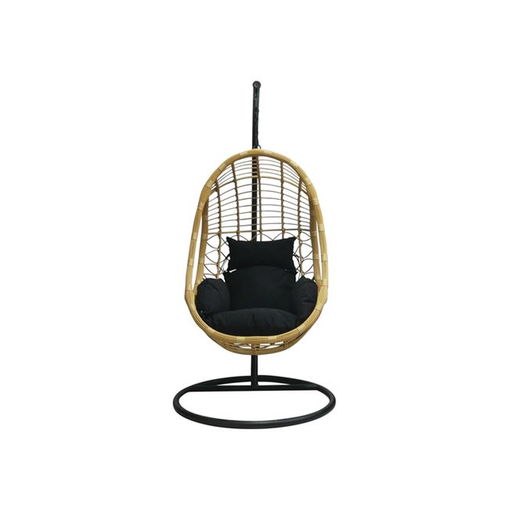 SALSA Κρεμαστή Πολυθρόνα, Wicker Φυσικό, Μέταλλο Βαφή Μαύρο, Μαξιλάρι Μαύρο