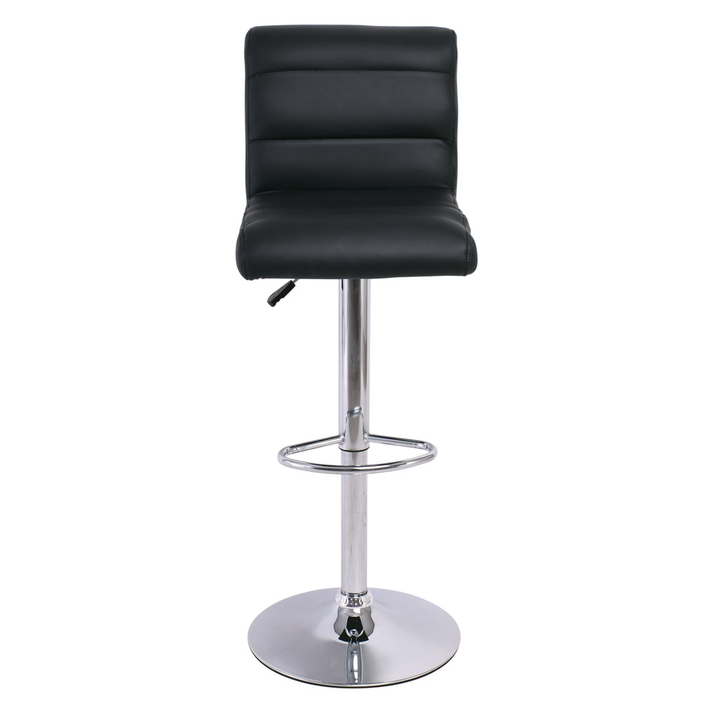 DYLAN Σκαμπό BAR με Πλάτη, Χρώμιο, Pu Μαύρο, Ρυθμιζόμενο Ύψος, Περιστρεφόμενο