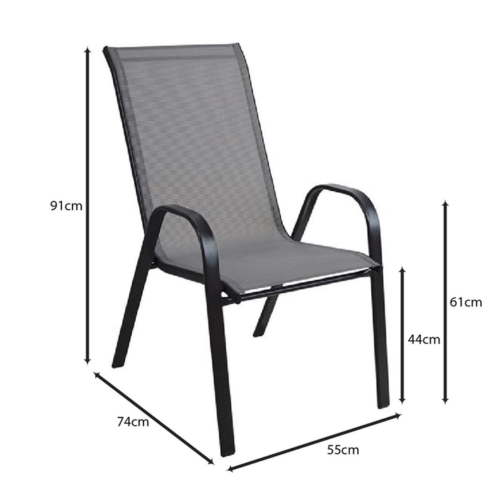 RIO Πολυθρόνα Στοιβαζόμενη Κήπου, Μέταλλο Βαφή Μαύρο, Textilene Γκρι (4,20kg)