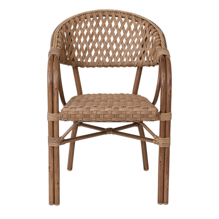 VEGERA Rattan Πολυθρόνα Dining Αλουμίνιο Φυσικό, Wicker Φυσικό, Στοιβαζόμενη