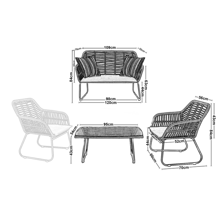 SALSA Set Σαλόνι Κήπου Μέταλλο Μαύρο, Wicker Φυσικό: Τραπέζι + Καναπέ 2Θέσιο + 2 Πολυθρόνες