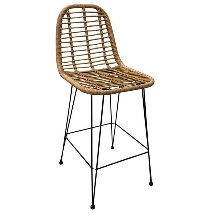 SALSA Σκαμπό BAR-Pro με Πλάτη, Μέταλλο Βαφή Μαύρο, Wicker Φυσικό