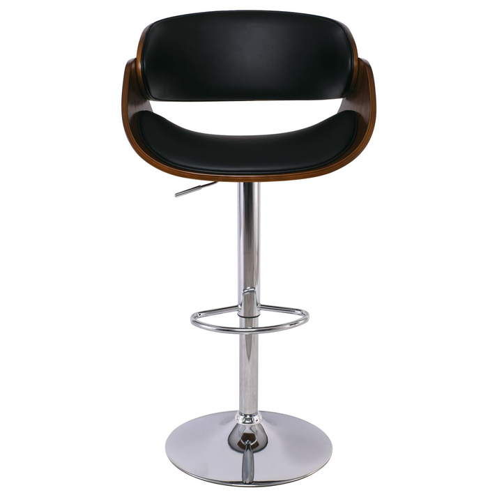 JOY Σκαμπό BAR με Πλάτη, Βάση Χρώμιο, Καρυδί - PU Μαύρο, Ρυθμιζόμενο Ύψος