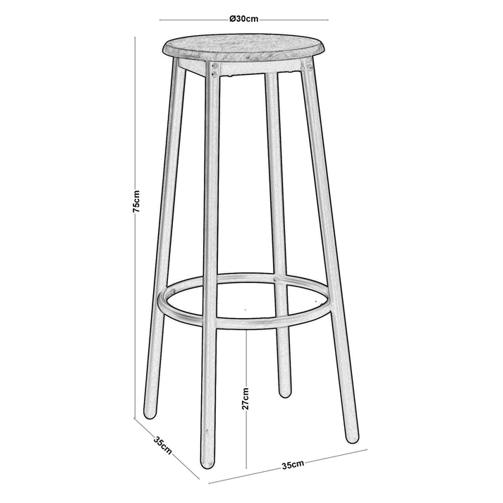 MAYER Σκαμπό BAR, Μέταλλο Βαφή Ανθρακί, Κάθισμα Απόχρωση Antique Brown