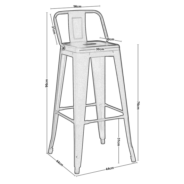 RELIX Σκαμπό Bar με Πλάτη, Μέταλλο Βαφή Μαύρο Εxtra Matte