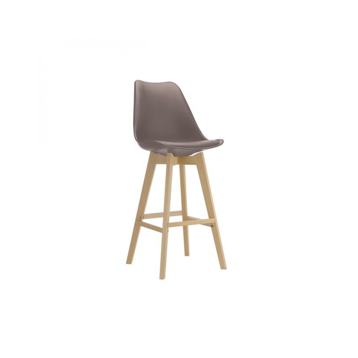 MARTIN Σκαμπό BAR Οξιά Φυσικό, Κάθισμα Η.67cm, PP-Pu Sand Beige, Μονταρισμένη Ταπετσαρία