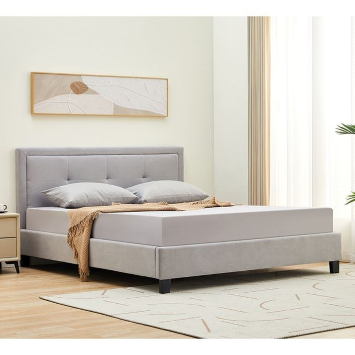 BECO Κρεβάτι Διπλό για Στρώμα 150 / 160 x200cm, Ύφασμα Ανοιχτό Γκρι