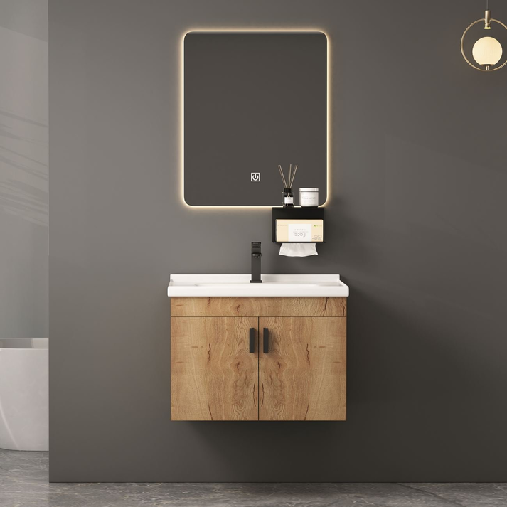 IDEA-3 Set Έπιπλο Κρεμαστό Μπάνιου Φυσικό, Καθρέπτης LED+ Πάγκος με Νιπτήρα και Μπαταρία