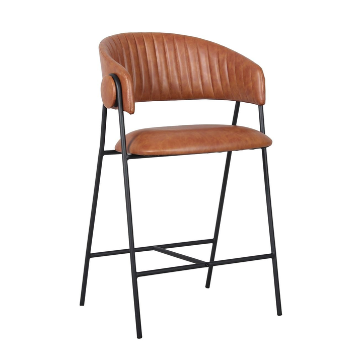 ALFRED Σκαμπό BAR Μέταλλο Βαφή Μαύρο, PU Camel