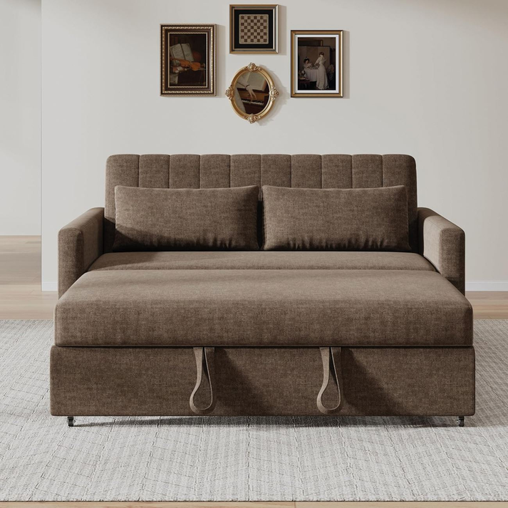 TEMPO-W Καναπές - Κρεβάτι, Με ανάκλιση πλάτης, Ύφασμα Καφέ