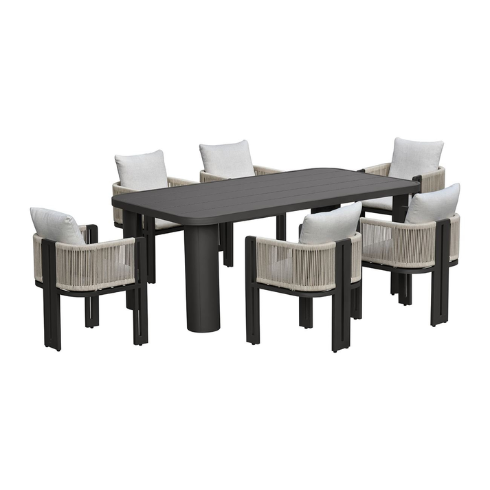 BOSTON Dining Set Τραπεζαρία Κήπου Βεράντας: Τραπέζι + 6 Πολυθρόνες Alu Ανθρακί - Μπεζ