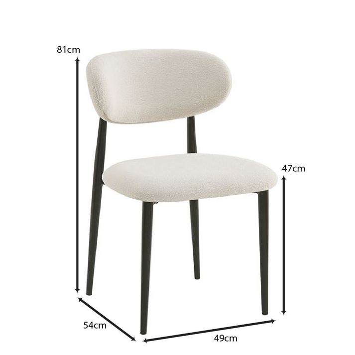 POINT Καρέκλα Τραπεζαρίας Μέταλλο Βαφή Μαύρο, Teddy Ύφασμα Άσπρο