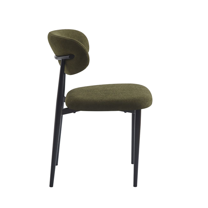 POINT Καρέκλα Τραπεζαρίας Μέταλλο Βαφή Μαύρο, Teddy Ύφασμα Olive Green