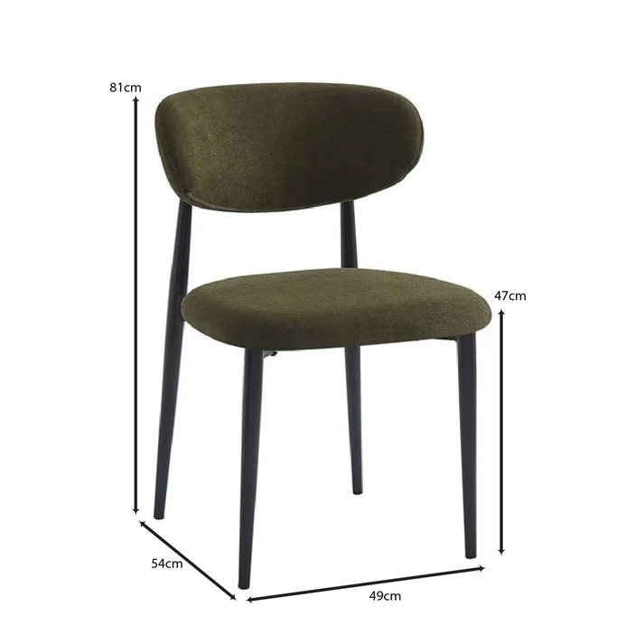 POINT Καρέκλα Τραπεζαρίας Μέταλλο Βαφή Μαύρο, Teddy Ύφασμα Olive Green