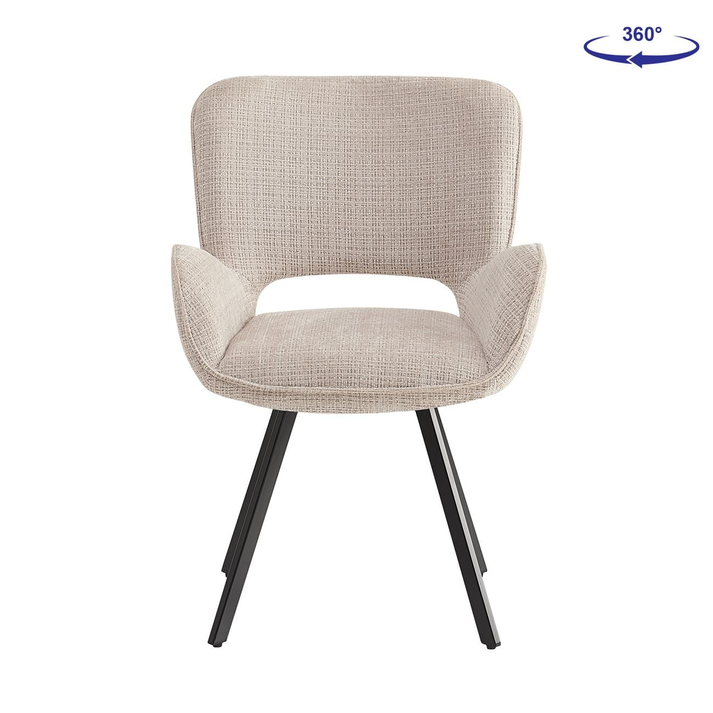 VETA Πολυθρόνα Περιστρεφόμενη, Μέταλλο Βαφή Μαύρο, Ύφασμα Μπεζ
