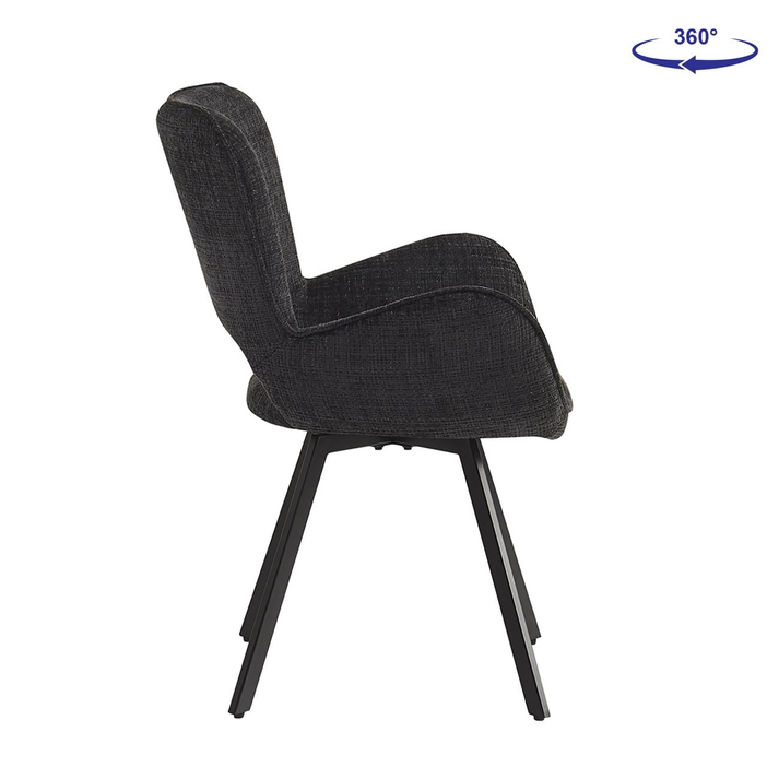 VETA Πολυθρόνα Περιστρεφόμενη, Μέταλλο Βαφή Μαύρο, Ύφασμα Μαύρο