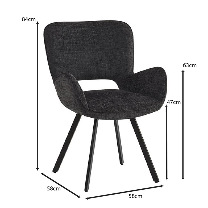 VETA Πολυθρόνα Περιστρεφόμενη, Μέταλλο Βαφή Μαύρο, Ύφασμα Μαύρο