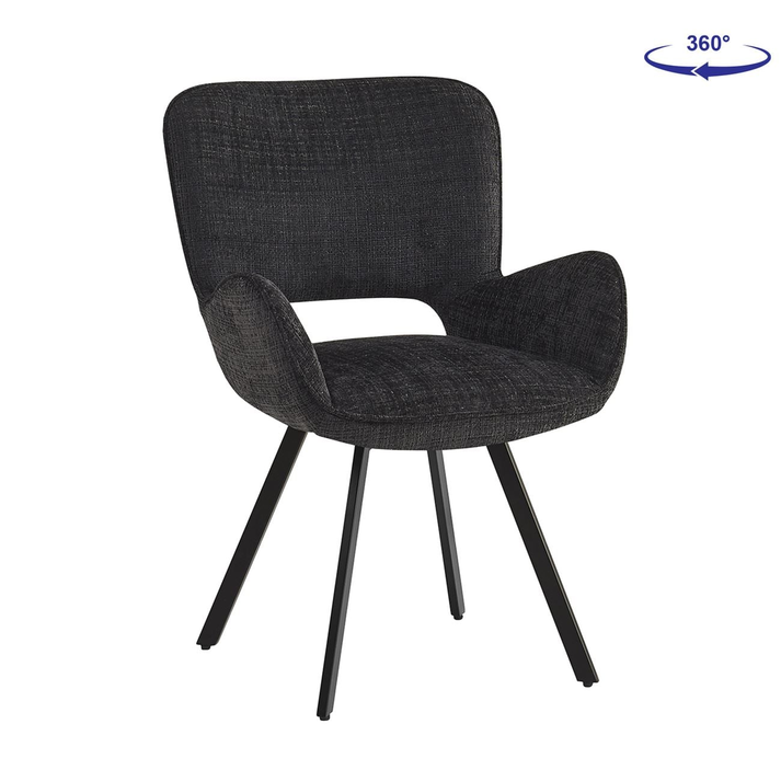 VETA Πολυθρόνα Περιστρεφόμενη, Μέταλλο Βαφή Μαύρο, Ύφασμα Μαύρο