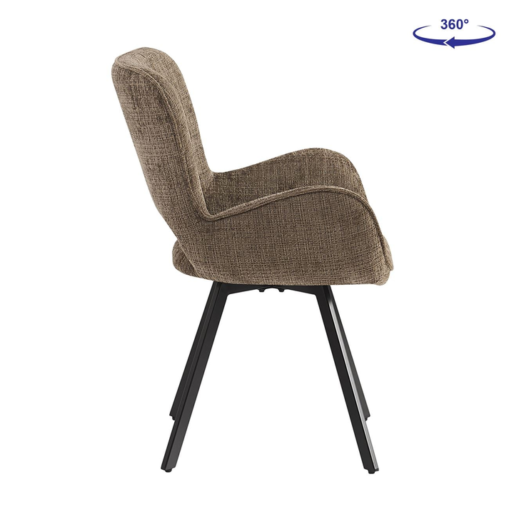 VETA Πολυθρόνα Περιστρεφόμενη, Μέταλλο Βαφή Μαύρο, Ύφασμα Καφέ