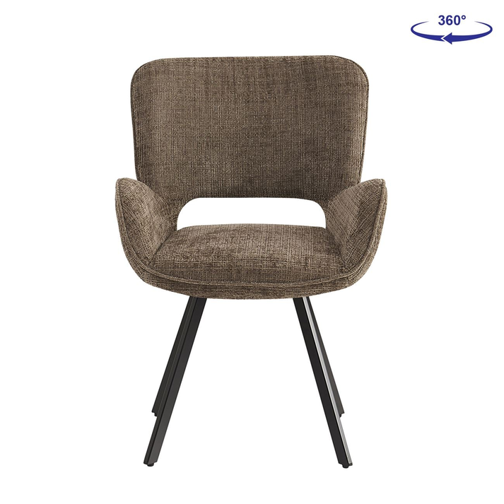 VETA Πολυθρόνα Περιστρεφόμενη, Μέταλλο Βαφή Μαύρο, Ύφασμα Καφέ