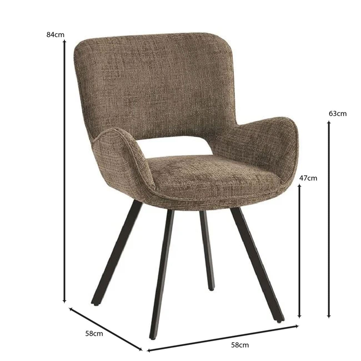 VETA Πολυθρόνα Περιστρεφόμενη, Μέταλλο Βαφή Μαύρο, Ύφασμα Καφέ