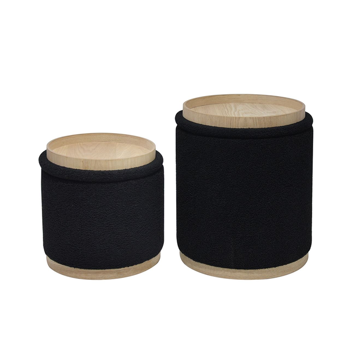 MATIC Set-2 Σκαμπό-Τραπεζάκι με Αποθηκευτικό Χώρο, Teddy Ύφασμα Μαύρο